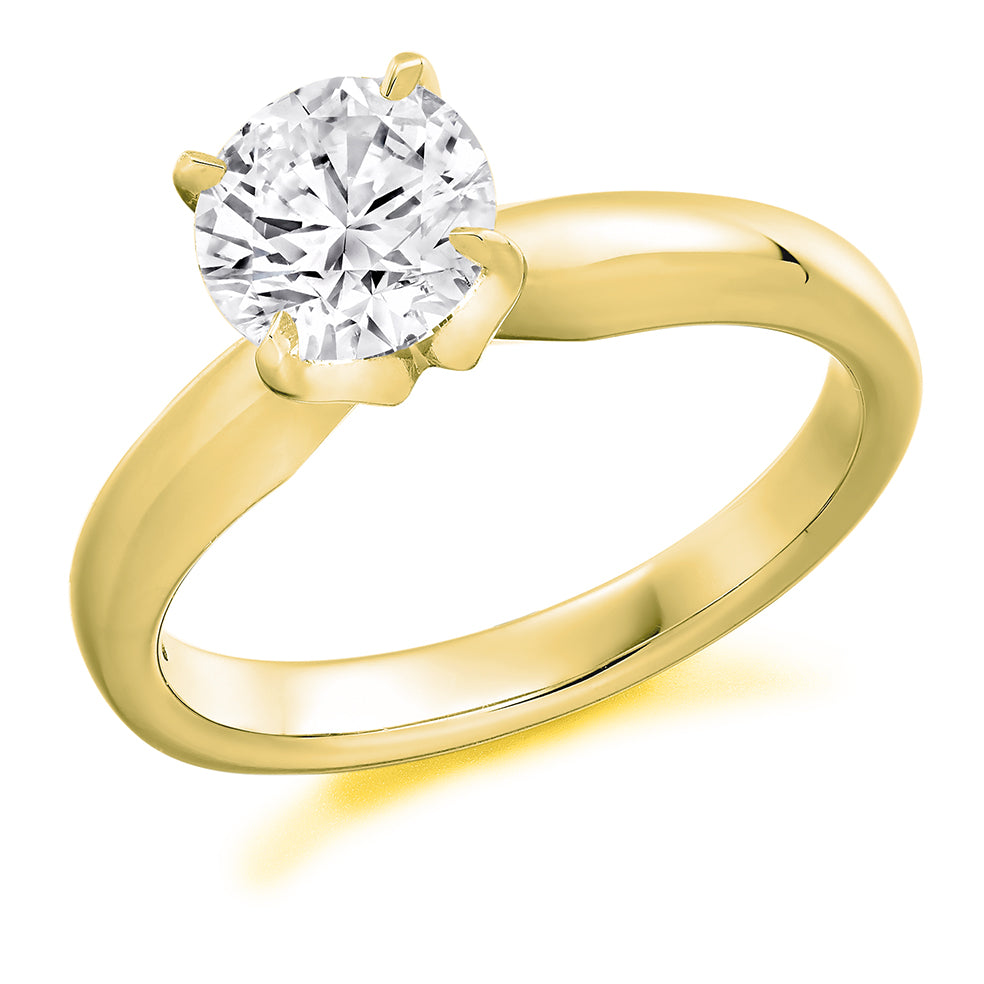 Classic Solitaire Round Brilliant Engagement Ring, 1.0ct in Yellow Gold