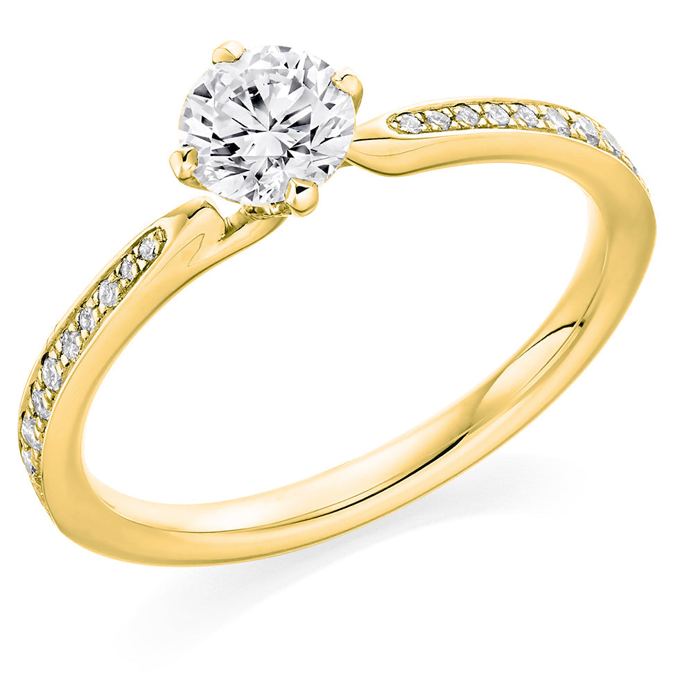 Fine Pavé Solitaire Round Brilliant Engagement Ring 0.67ct in Yellow Gold
