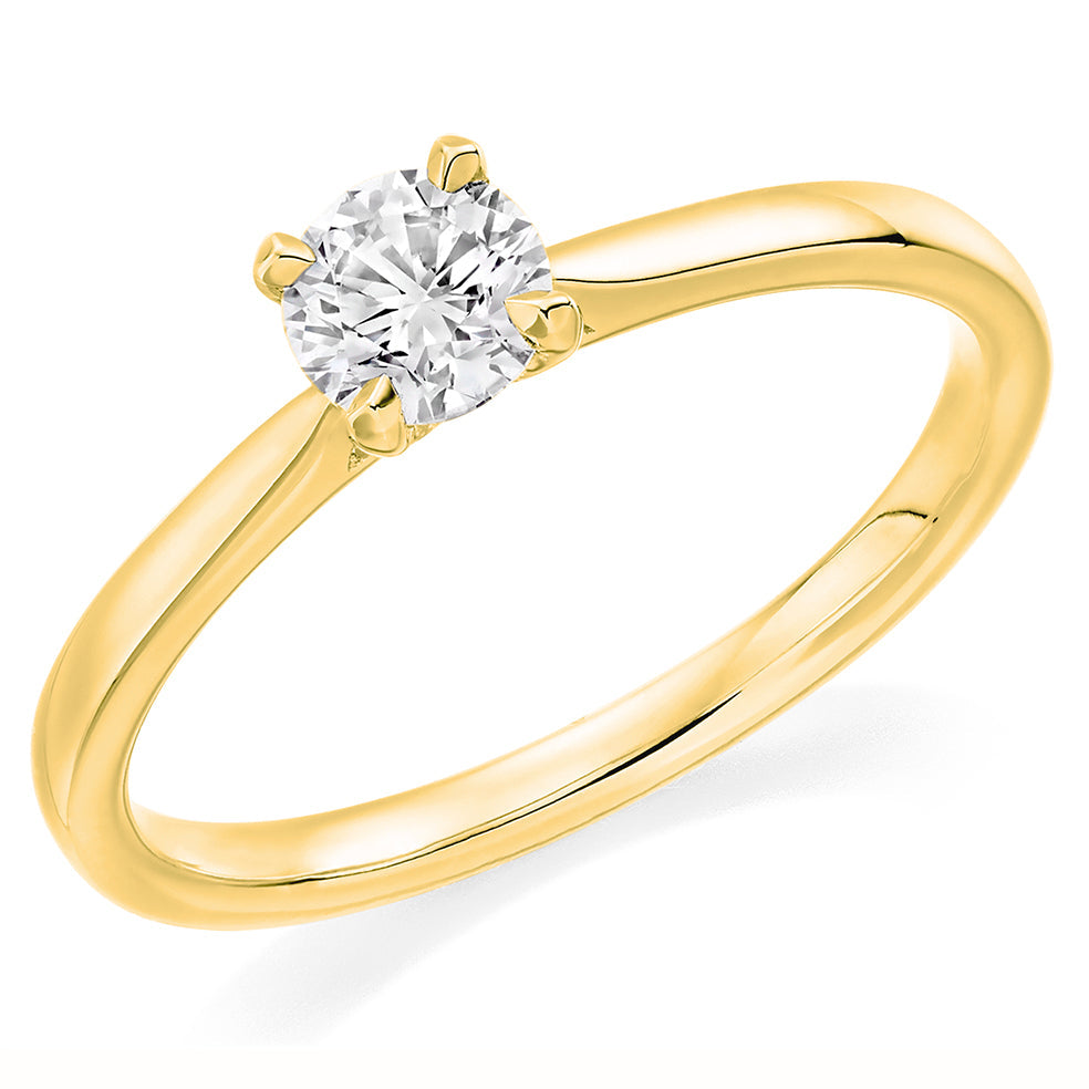 Plain-Band Solitaire Round Brilliant Engagement Ring 0.5ct in Yellow Gold