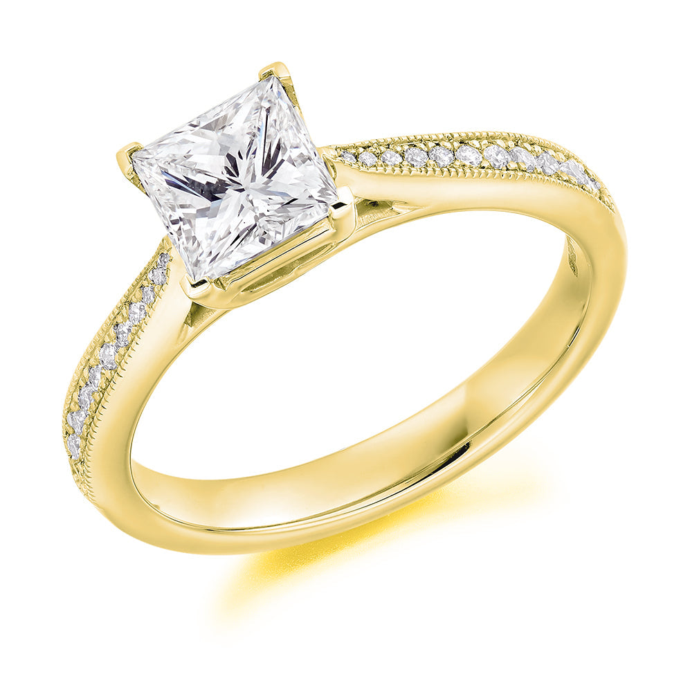 Grain-Set Solitaire Princess Cut Engagement Ring in Yellow Gold