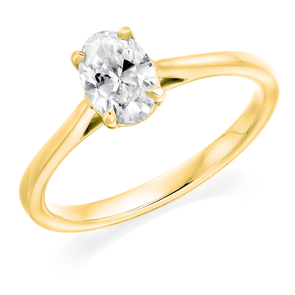Plain-Band Solitaire Oval Cut Engagement Ring, 0.75ct in Yellow Gold
