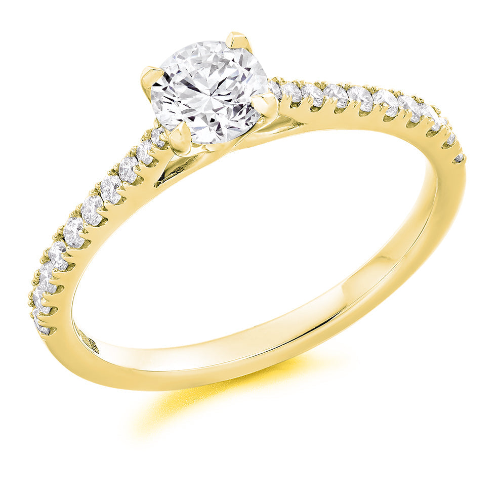 Accent-Shouldered Solitaire Round Brilliant Engagement Ring 1.01ct in Yellow Gold