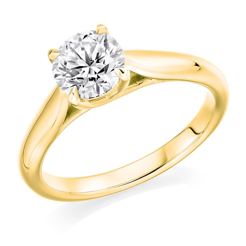 Simple Solitaire Round Brilliant Engagement Ring, 1.0ct in Yellow Gold