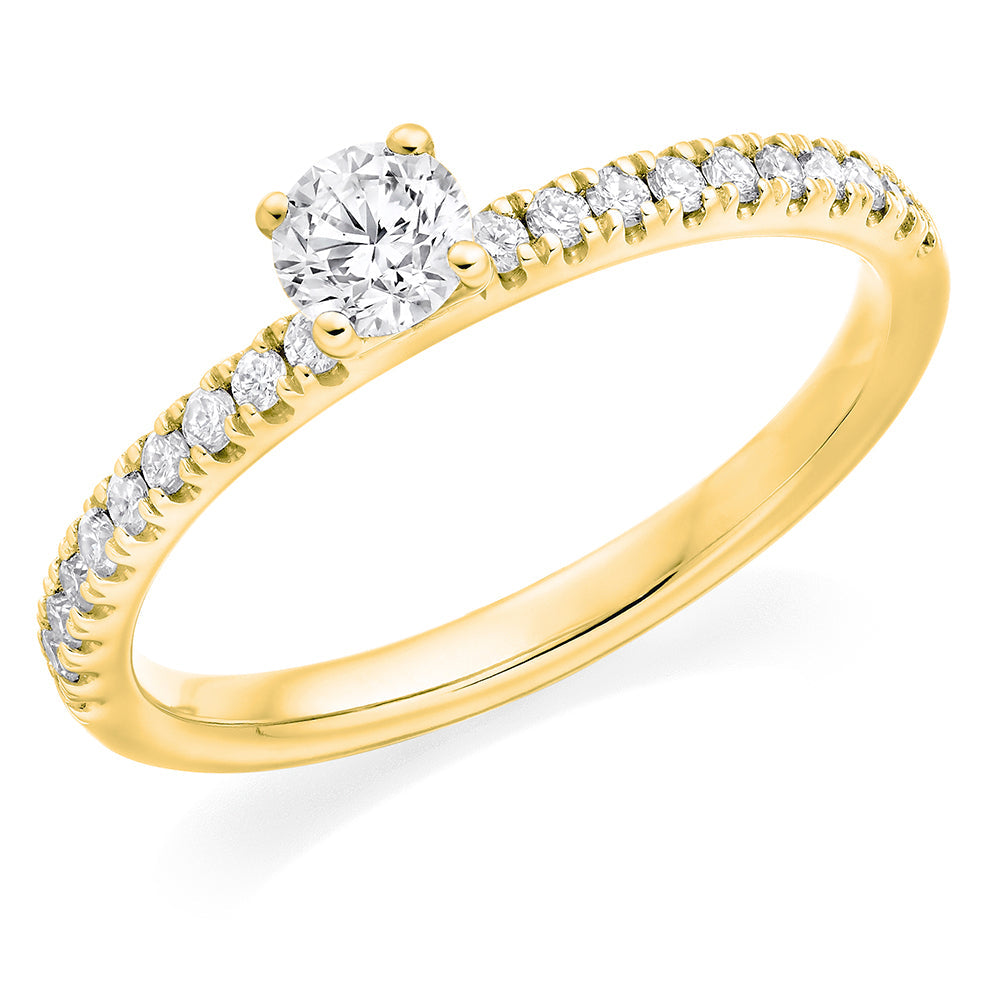 Diamond-Shouldered Solitaire Round Brilliant Engagement Ring, 0.25ct in Yellow Gold