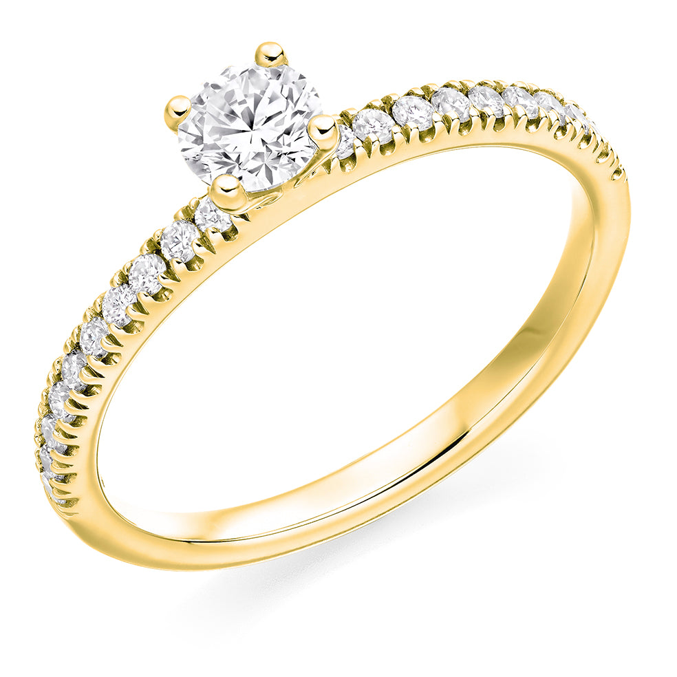 Accent-Shouldered Solitaire Round Brilliant Engagement Ring, 0.33ct in Yellow Gold