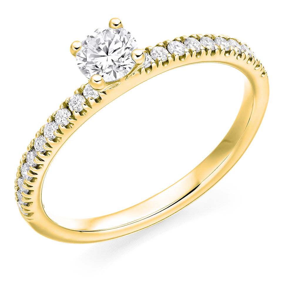 Accent-Shouldered Solitaire Round Brilliant Engagement Ring, 0.4ct in Yellow Gold