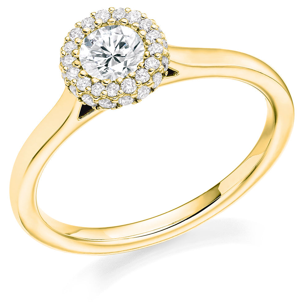 Clean-Shouldered Halo Round Brilliant Engagement Ring in Yellow Gold