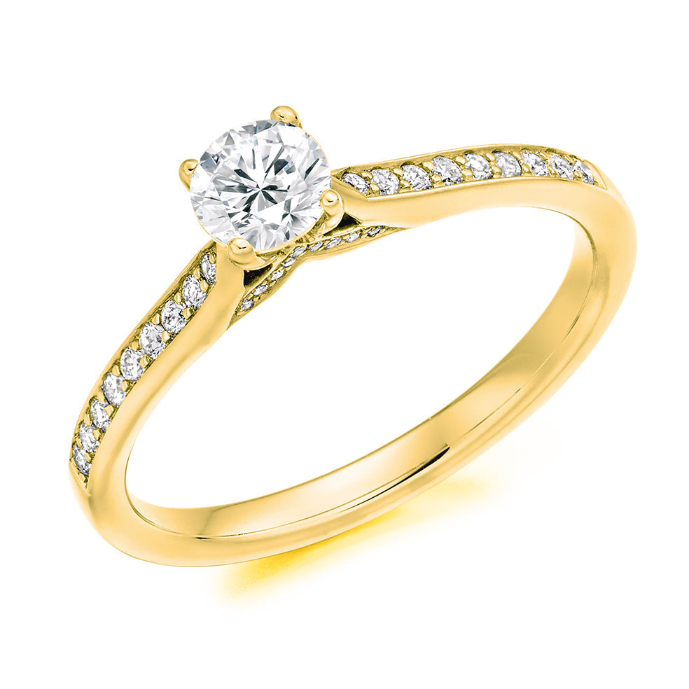 Fine Pavé Solitaire Round Brilliant Engagement Ring 0.33ct in Yellow Gold