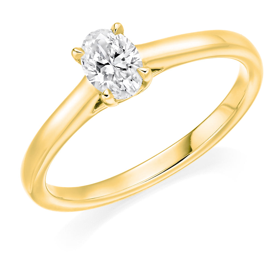 Plain-Band Solitaire Oval Cut Engagement Ring in Yellow Gold