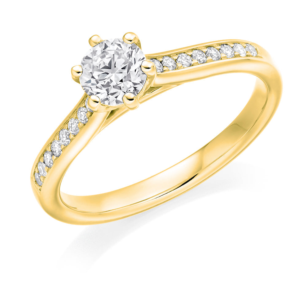 Pavé-Shouldered Solitaire Round Brilliant Engagement Ring, 0.33ct in Yellow Gold