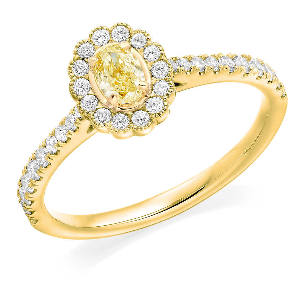Rubover Halo Oval Cut Engagement Ring in Yellow Gold