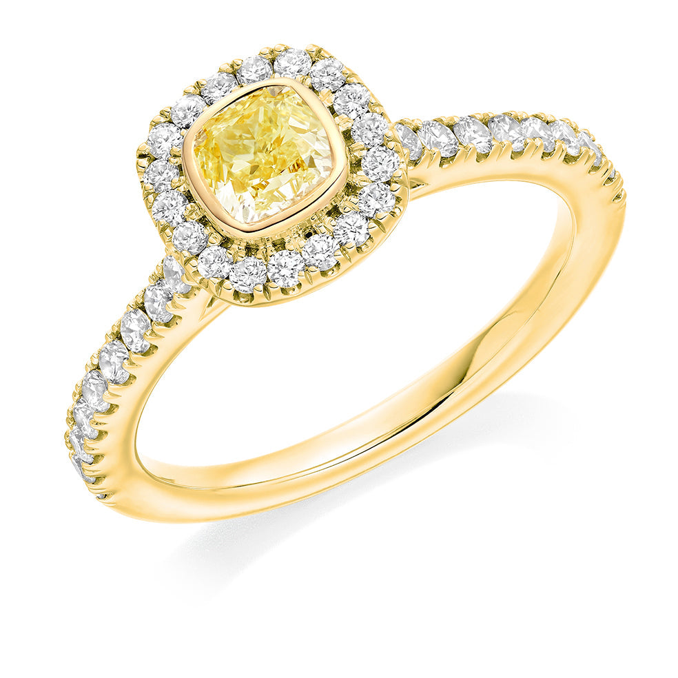 Rubover Halo Cushion Cut Engagement Ring, 0.5ct in Yellow Gold