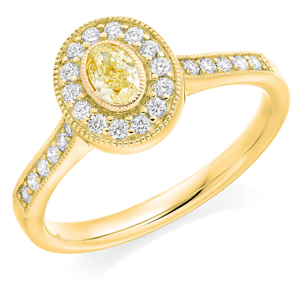 Milgrain-Edged Halo Oval Cut Engagement Ring, 0.25ct in Yellow Gold