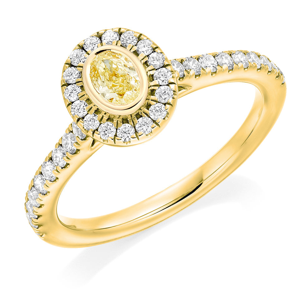 Rubover Halo Oval Cut Engagement Ring, 0.33ct in Yellow Gold