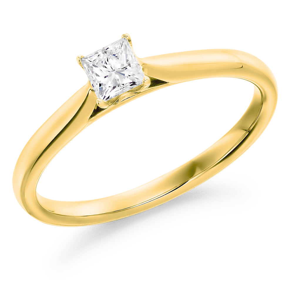 Simple Solitaire Princess Cut Engagement Ring in Yellow Gold