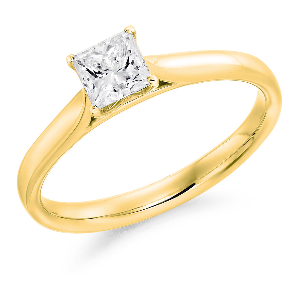 Classic Solitaire Princess Cut Engagement Ring in Yellow Gold