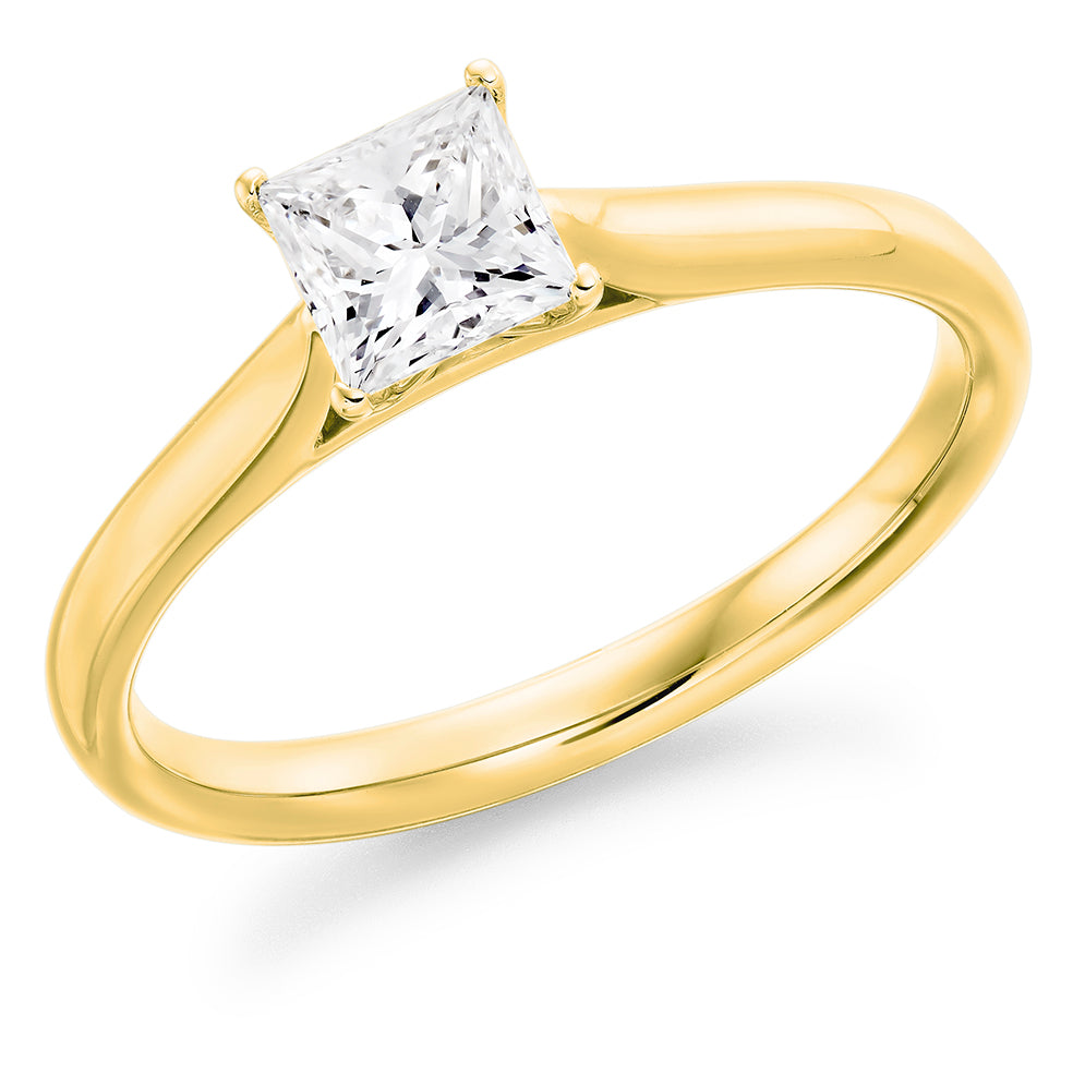 Simple Solitaire Princess Cut Engagement Ring, 0.6ct in Yellow Gold