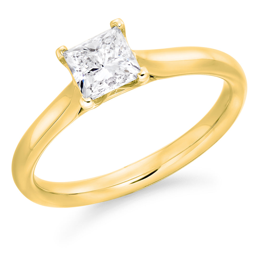 Traditional Solitaire Princess Cut Engagement Ring in Yellow Gold