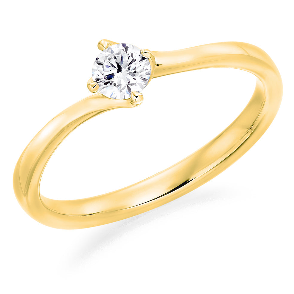 Clean-Band Solitaire Round Brilliant Engagement Ring, 0.25ct in Yellow Gold