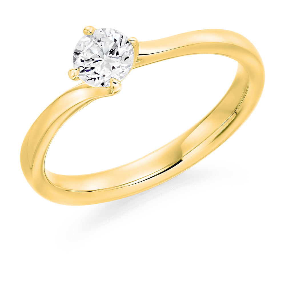 Clean-Band Solitaire Round Brilliant Engagement Ring, 0.4ct in Yellow Gold