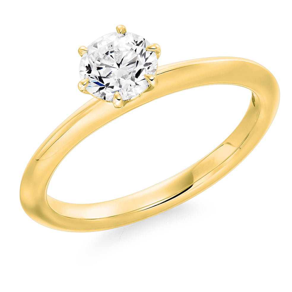 Plain-Band Solitaire Round Brilliant Engagement Ring, 0.75ct in Yellow Gold