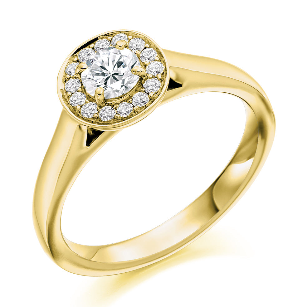Plain-Shoulder Halo Round-Brilliant Engagement Ring, 0.33ct (ENG3105 SMT) in Yellow Gold