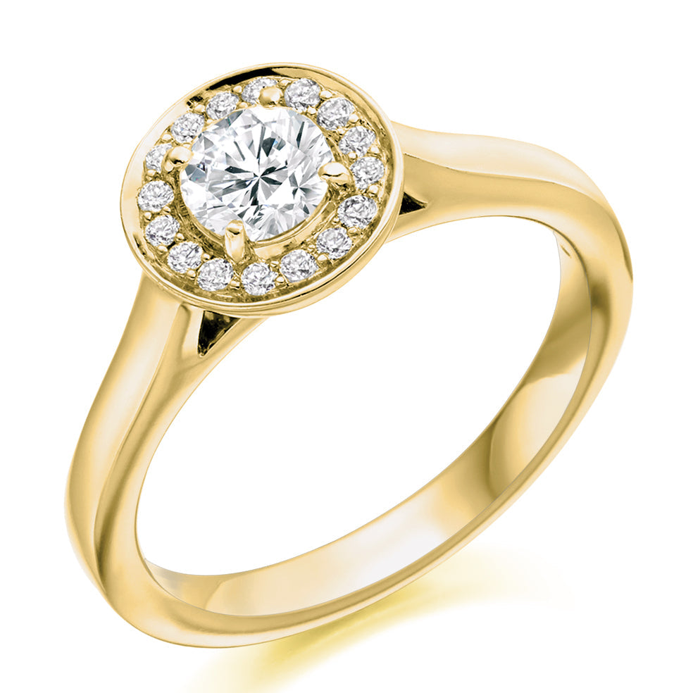 Plain-Shoulder Halo Round-Brilliant Engagement Ring, 0.5ct (ENG3106 SMT) in Yellow Gold