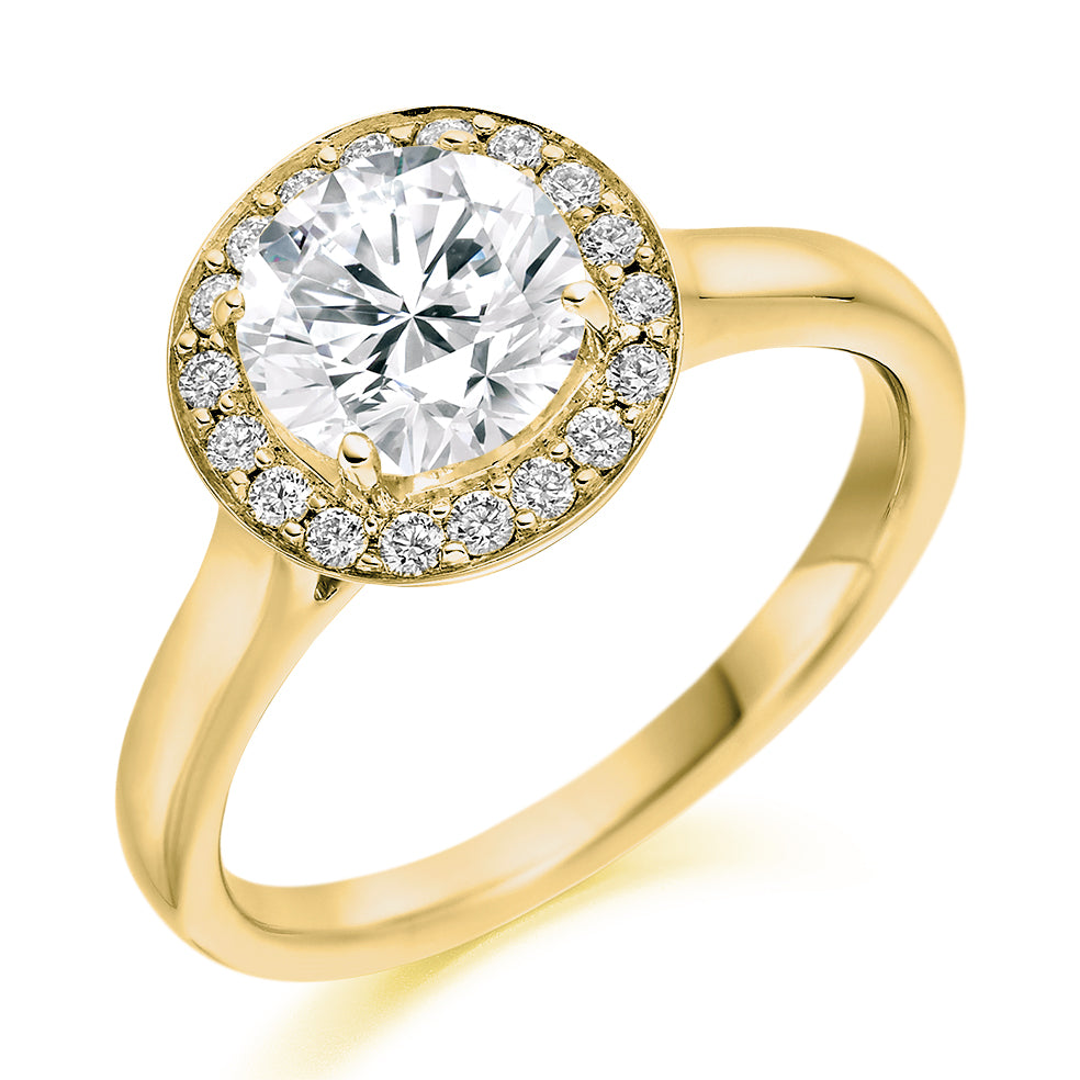 Plain-Shoulder Halo Round-Brilliant Engagement Ring, 1.0ct (ENG3108 SMT) in Yellow Gold