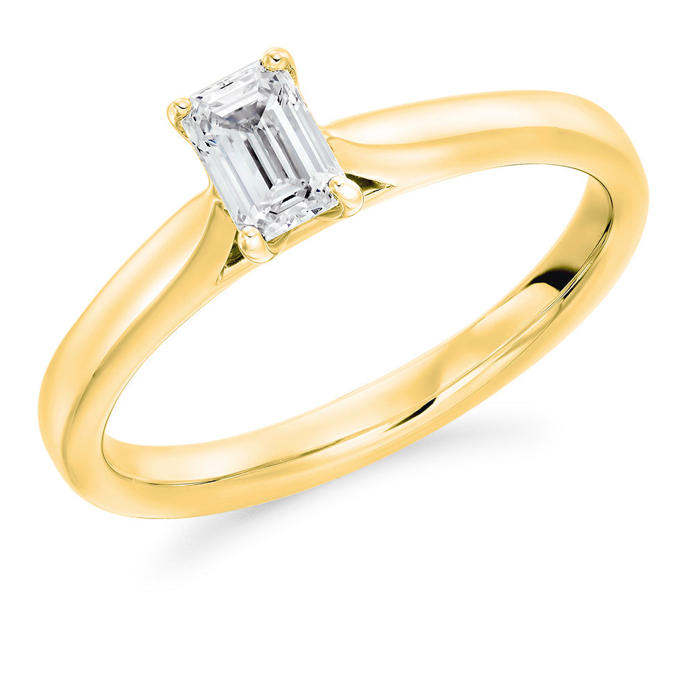 Classic Solitaire Emerald Cut Engagement Ring in Yellow Gold