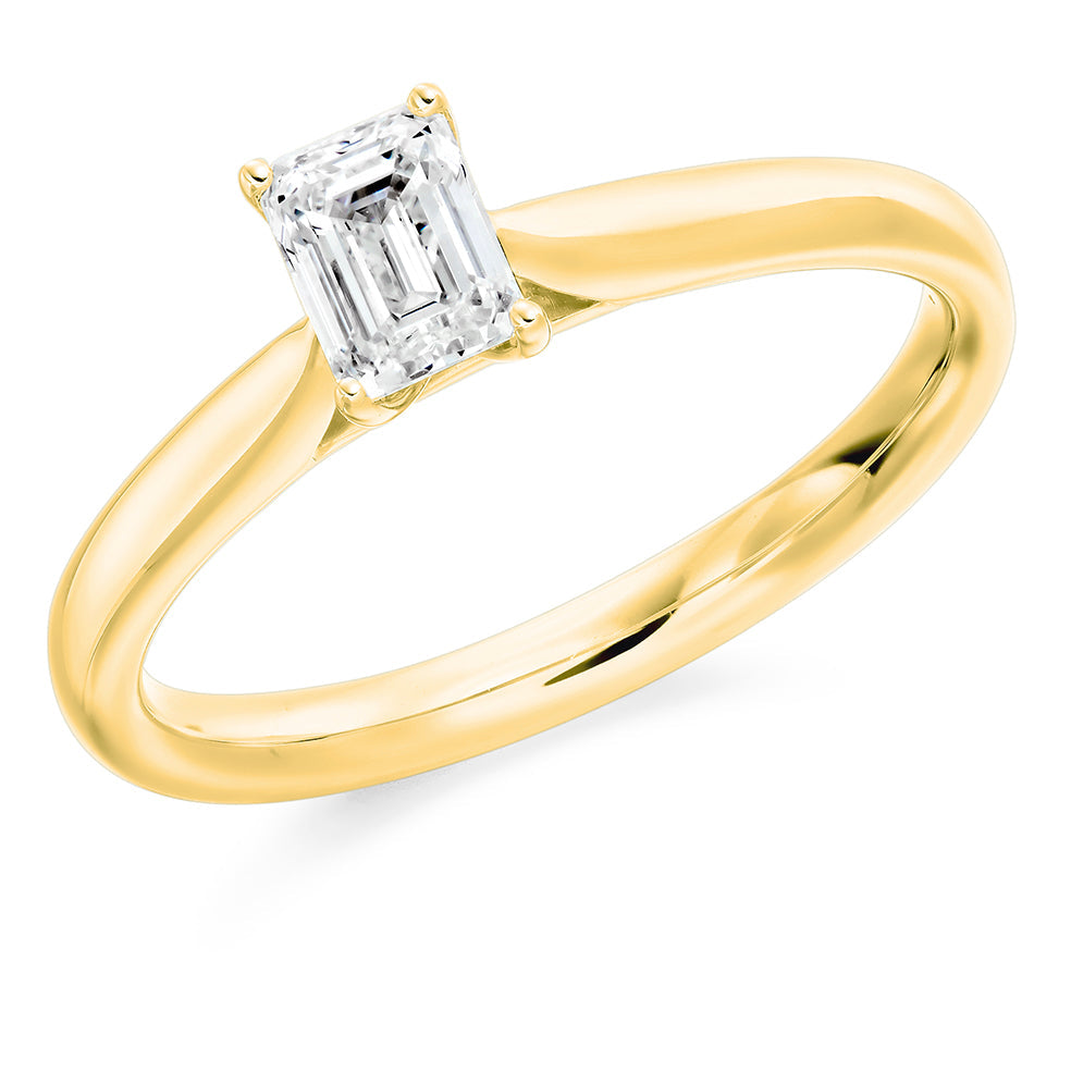 Traditional Solitaire Emerald Cut Engagement Ring in Yellow Gold