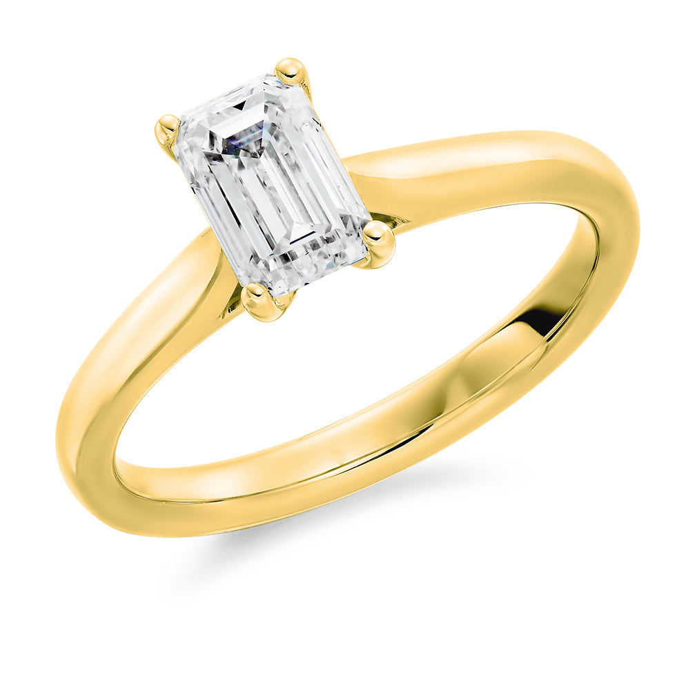 Clean-Band Solitaire Emerald Cut Engagement Ring in Yellow Gold