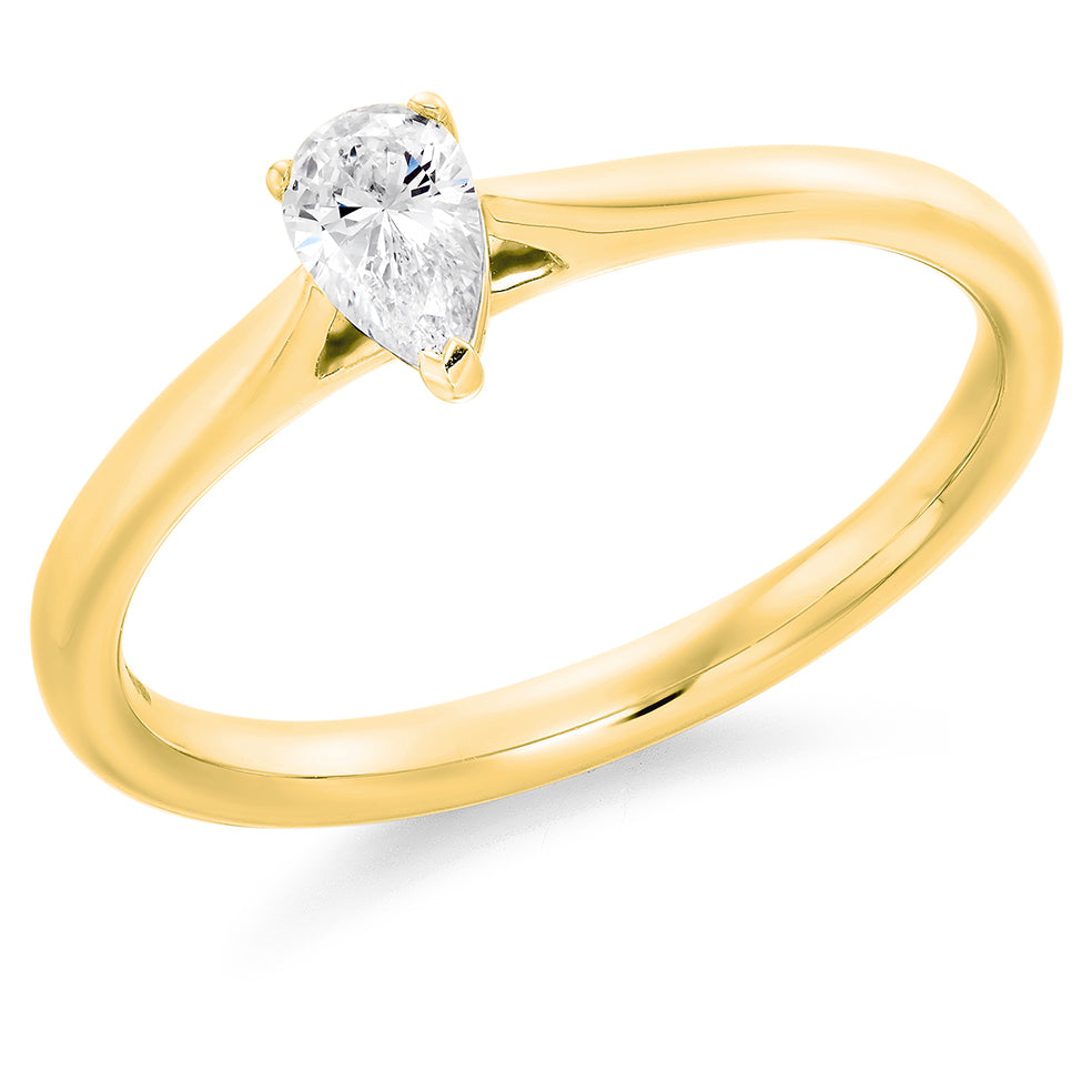 Clean-Band Solitaire Pear Cut Engagement Ring in Yellow Gold