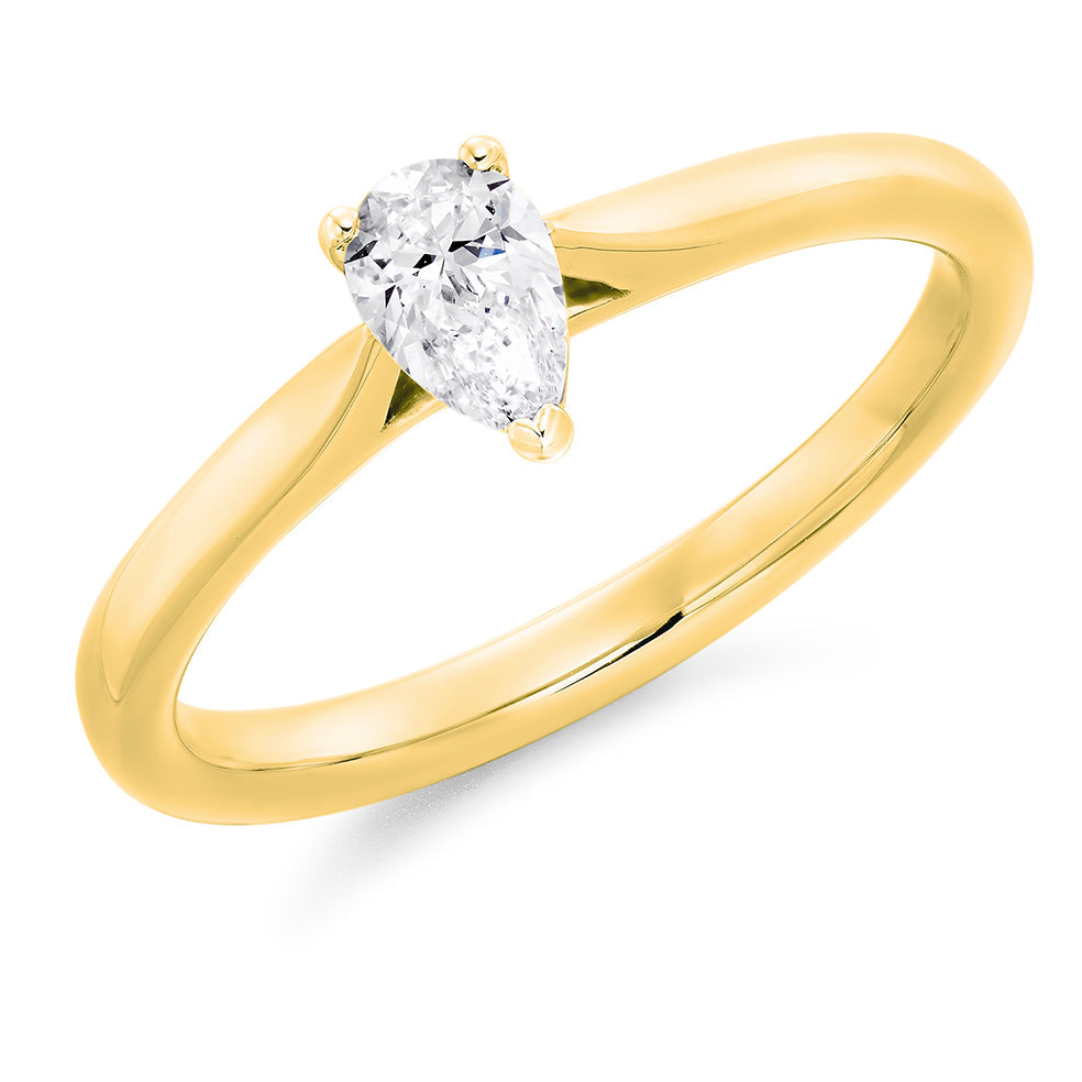 Simple Solitaire Pear Cut Engagement Ring in Yellow Gold