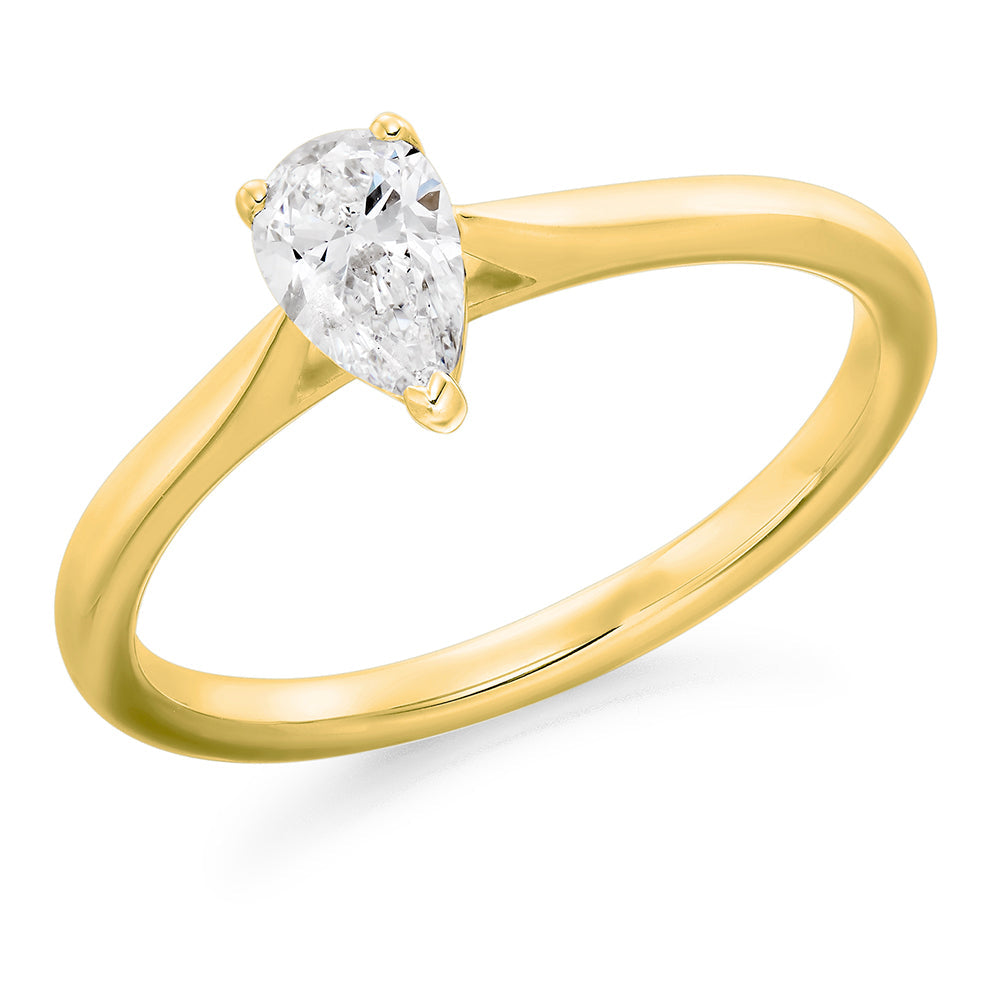 Plain-Band Solitaire Pear Cut Engagement Ring in Yellow Gold