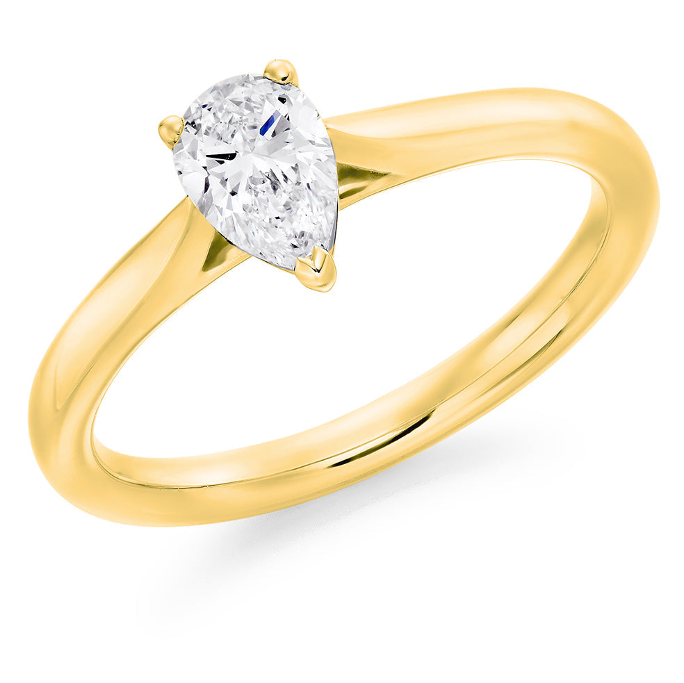 Classic Solitaire Pear Cut Engagement Ring in Yellow Gold