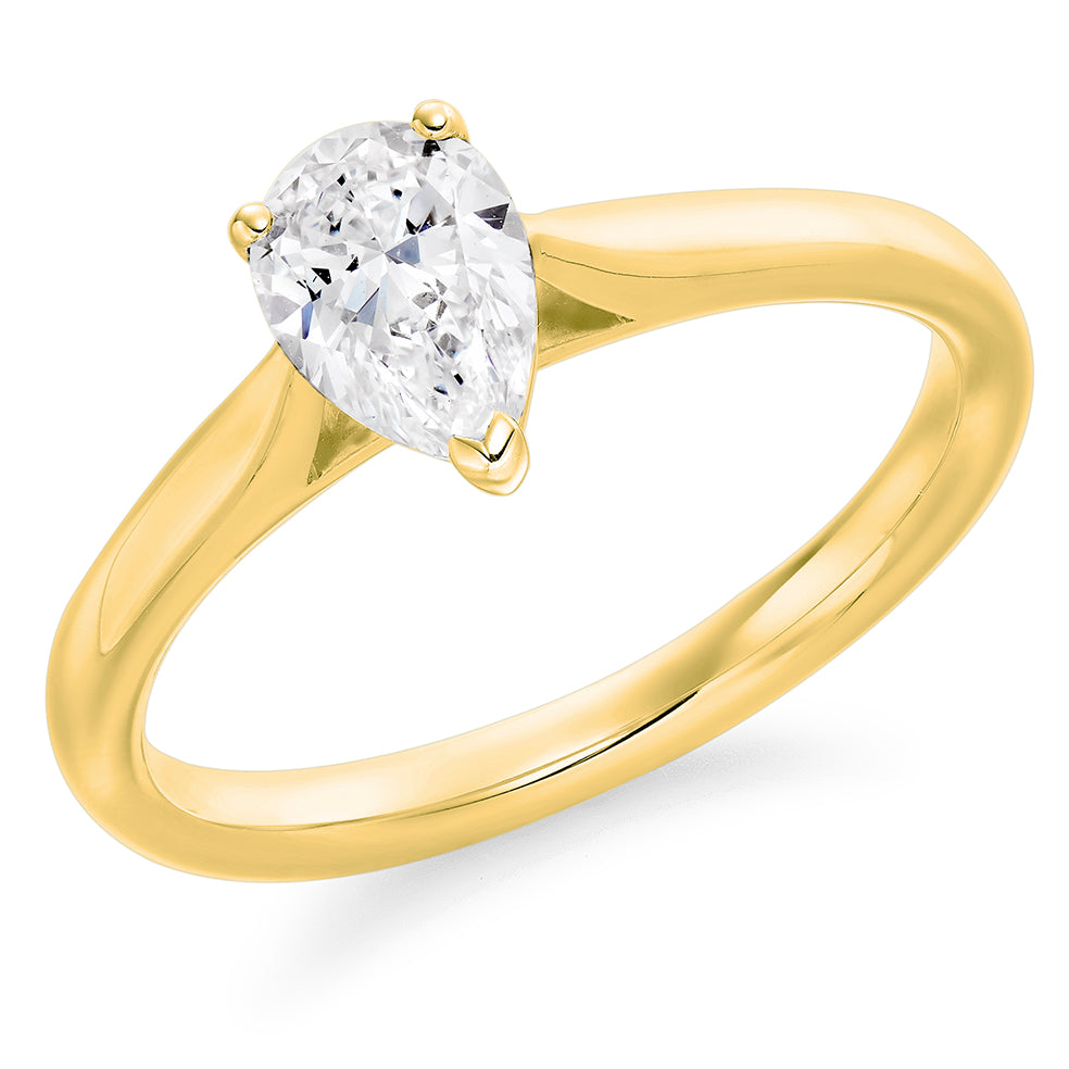 Clean-Band Solitaire Pear Cut Engagement Ring, 0.75ct in Yellow Gold