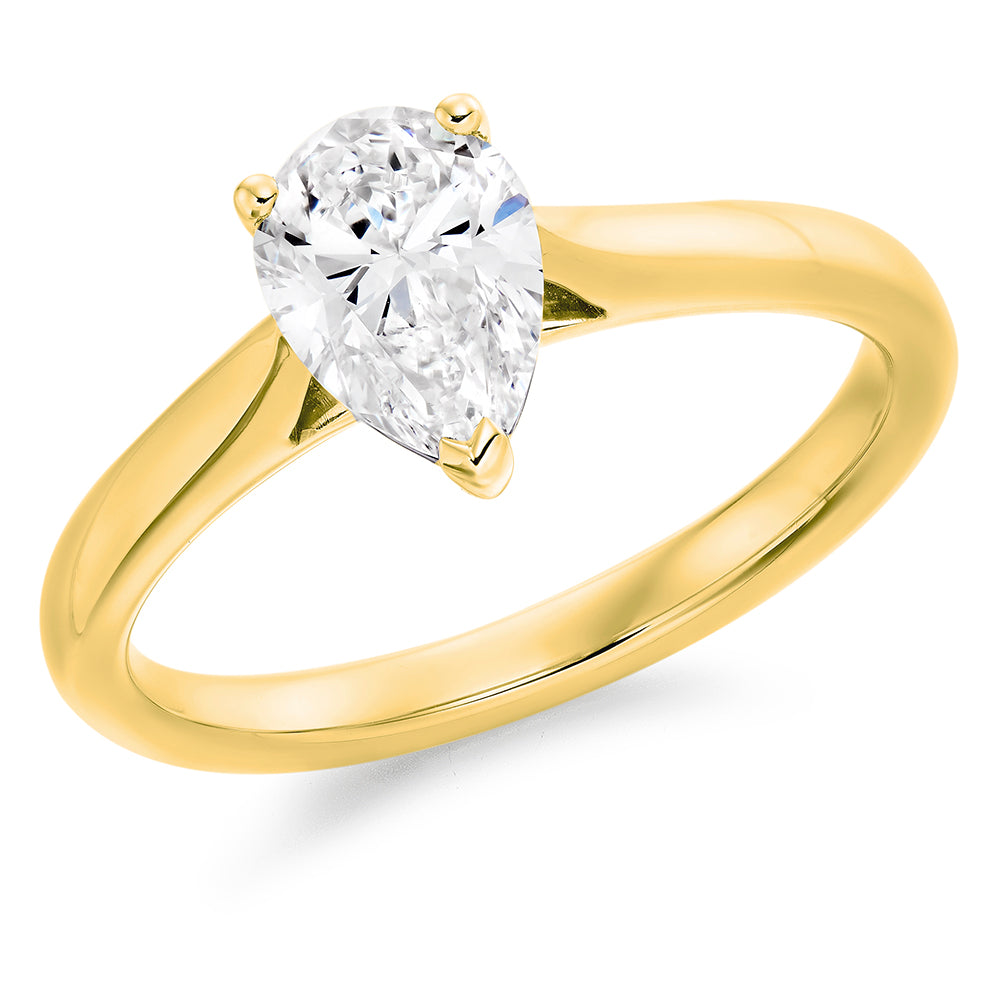 Simple Solitaire Pear Cut Engagement Ring, 1.0ct in Yellow Gold