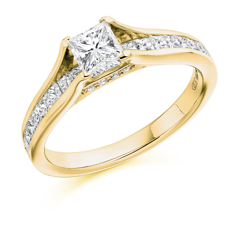 Channel-Set Solitaire Princess Cut Engagement Ring 0.5ct in Yellow Gold