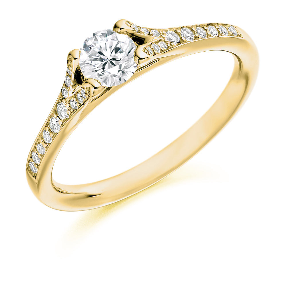 Curved-Shoulder Solitaire Round Brilliant Engagement Ring 0.48ct in Yellow Gold