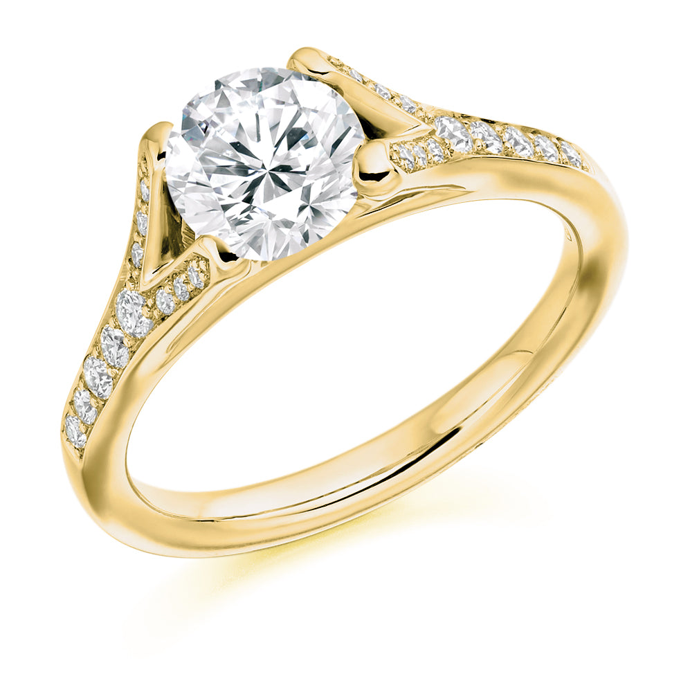 Curved-Shoulder Solitaire Round Brilliant Engagement Ring 1.0ct in Yellow Gold