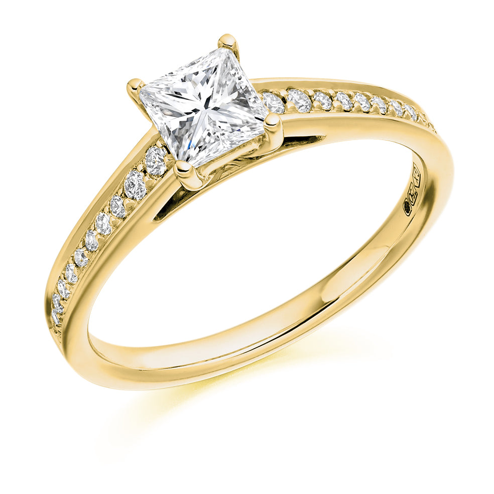 Grain-Set Solitaire Princess Cut Engagement Ring, 0.5ct in Yellow Gold