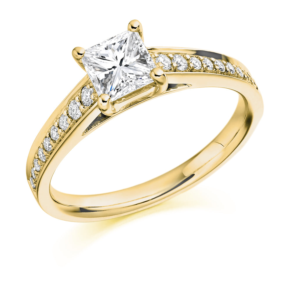 Grain-Set Solitaire Princess Cut Engagement Ring, 0.75ct in Yellow Gold