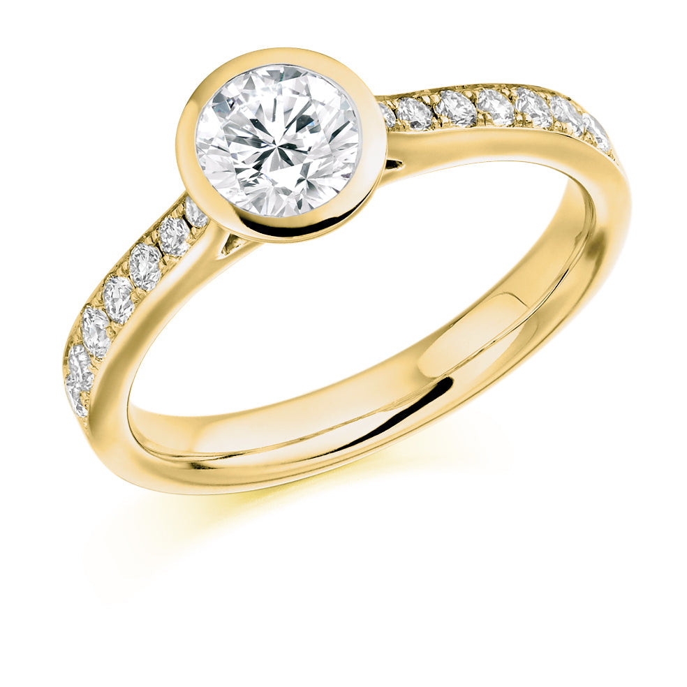 Fine Pavé Solitaire Round Brilliant Engagement Ring 0.85ct in Yellow Gold