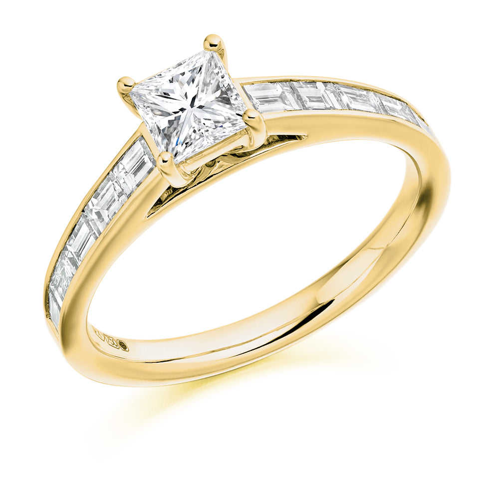 Channel-Shouldered Solitaire Princess Cut Engagement Ring 1.05ct in Yellow Gold