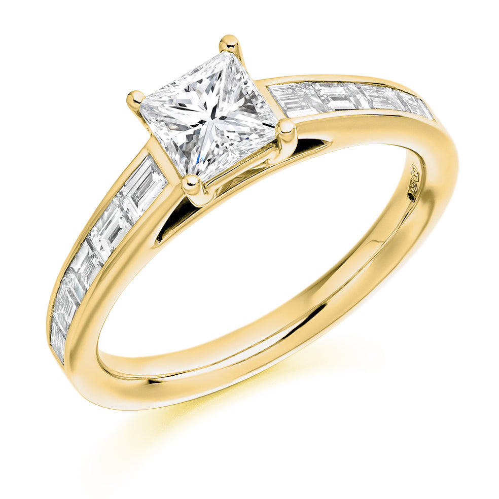 Channel-Set Solitaire Princess Cut Engagement Ring 1.35ct in Yellow Gold
