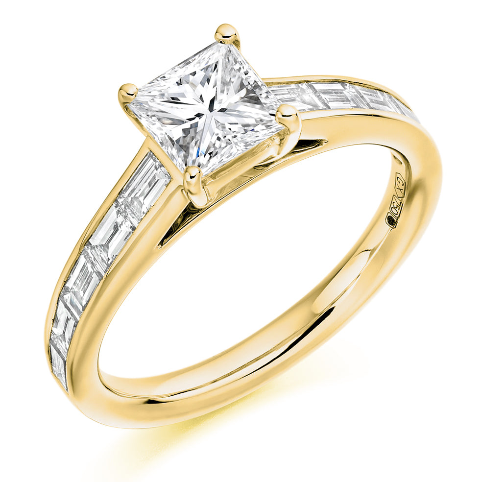 Channel-Shouldered Solitaire Princess Cut Engagement Ring 1.6ct in Yellow Gold