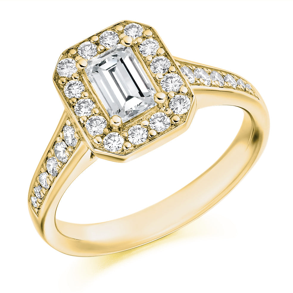 Pavé-Shoulder Halo Emerald-Cut Engagement Ring, 0.5ct (ENG3348 SMT) in Yellow Gold