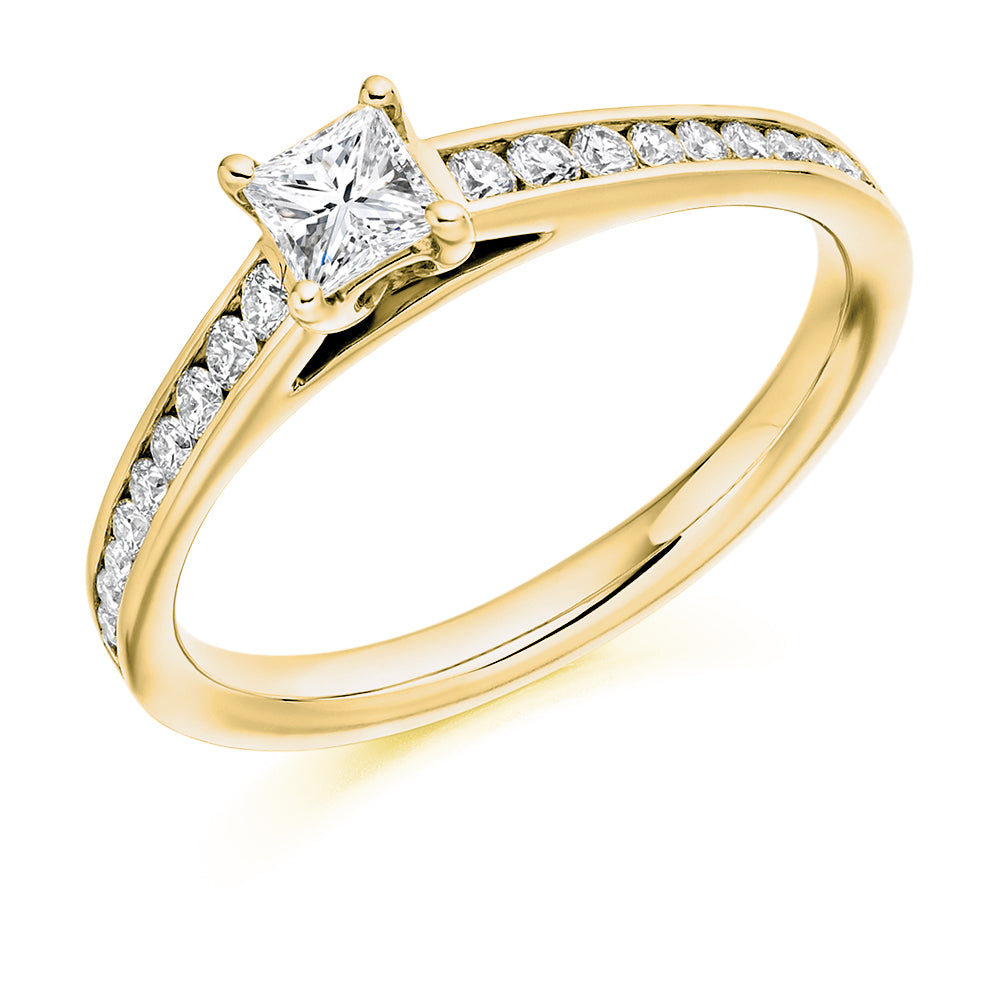Channel-Set Solitaire Princess Cut Engagement Ring, 0.33ct in Yellow Gold