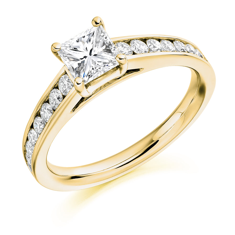 Channel-Set Solitaire Princess Cut Engagement Ring 0.75ct in Yellow Gold