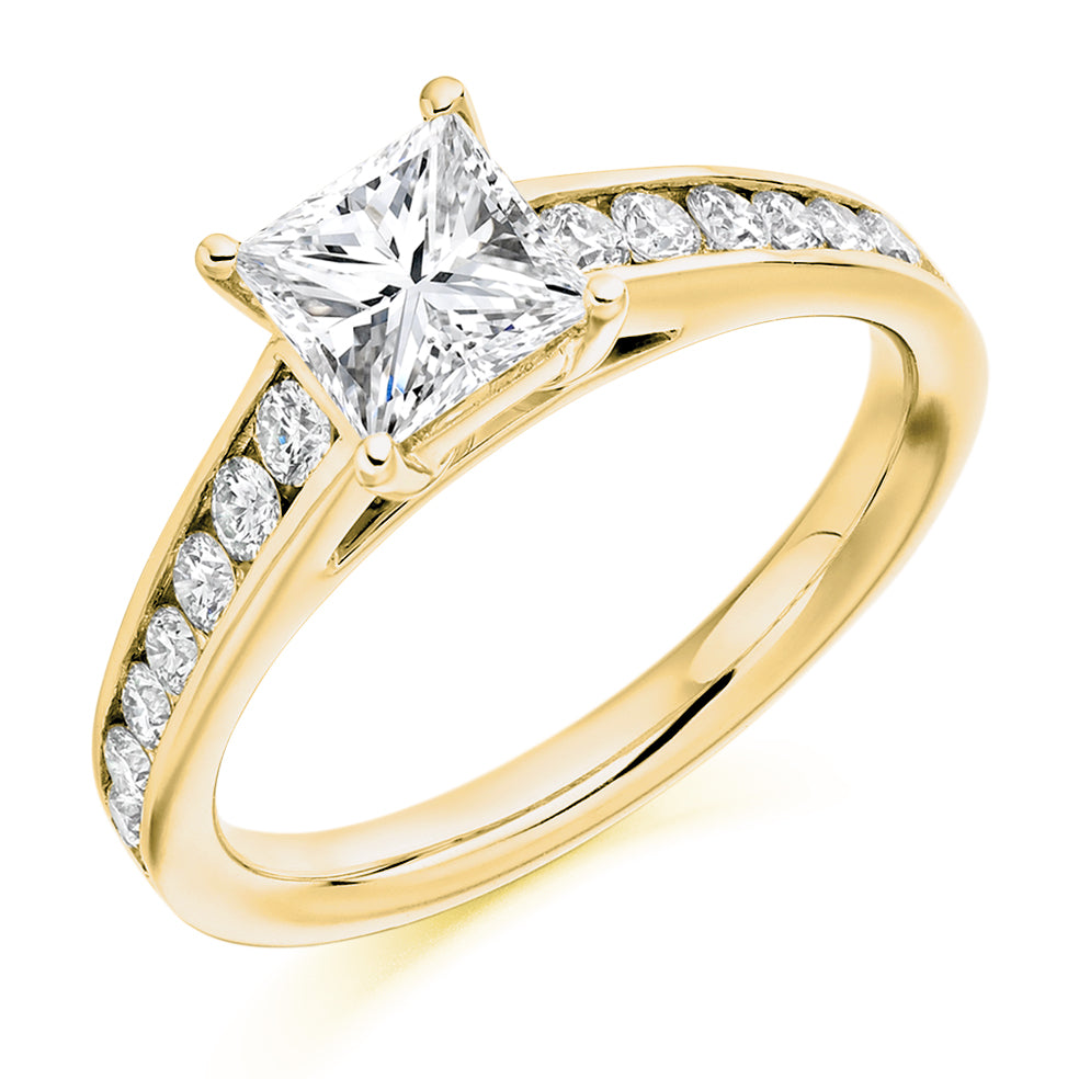 Channel-Shouldered Solitaire Princess Cut Engagement Ring 1.5ct in Yellow Gold